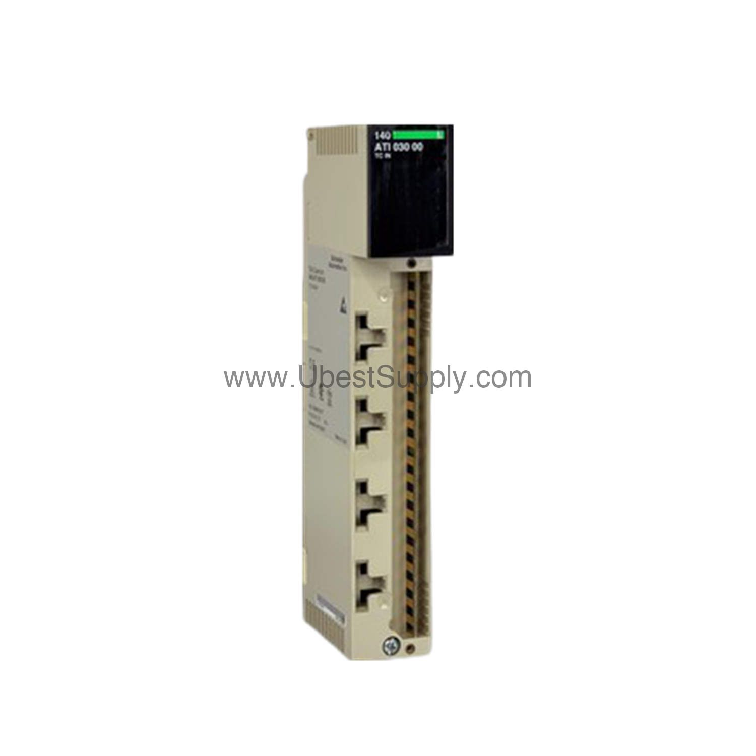 Figure 1: Front view of the Schneider 140ATI03000C industrial automation component showing its physical design and enclosure.
