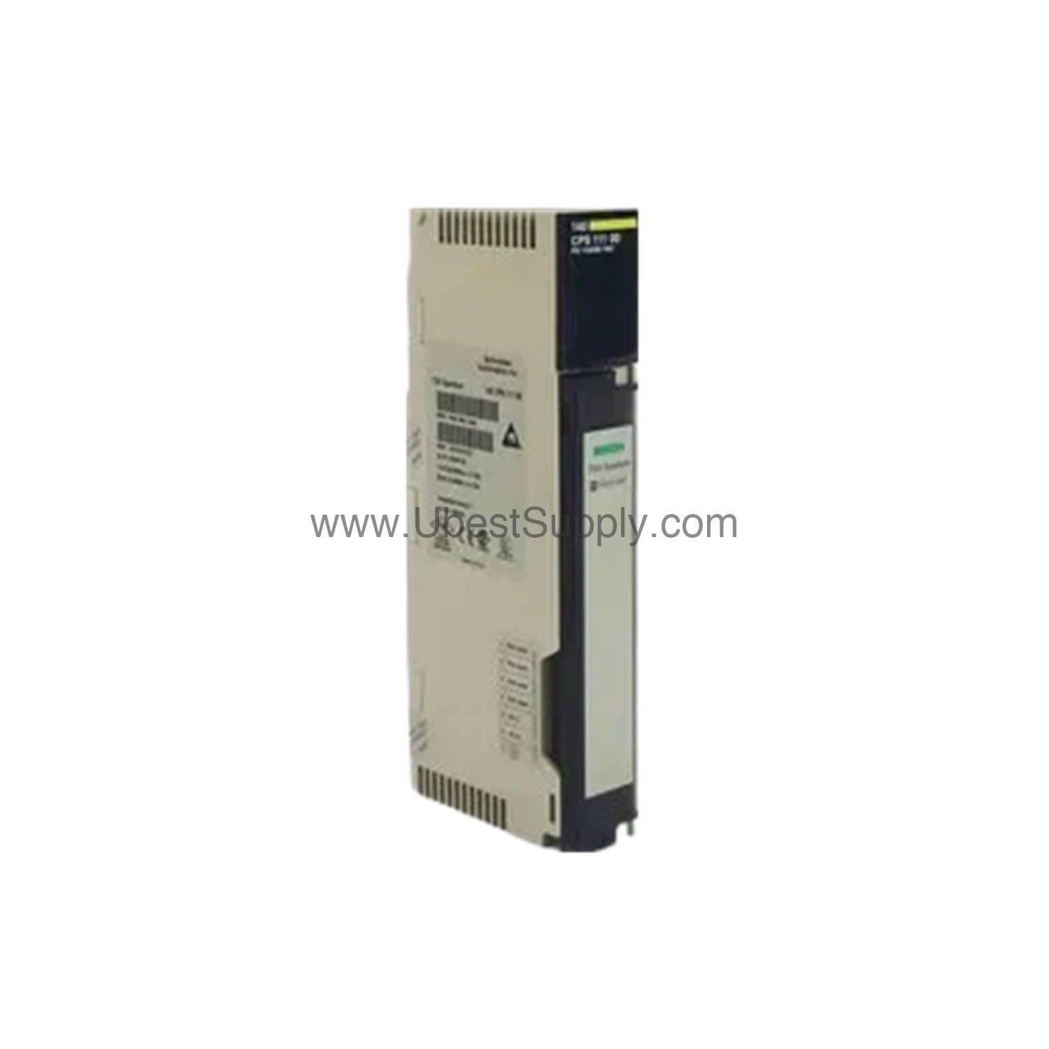 Figure 1: Front view of the Schneider 140CPS11100C industrial automation component showing its physical design and enclosure.