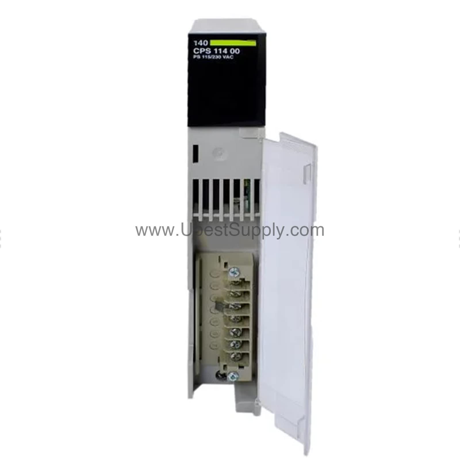 Figure 1: Front view of the Schneider 140CPS11400 industrial automation component showing its physical design and enclosure.