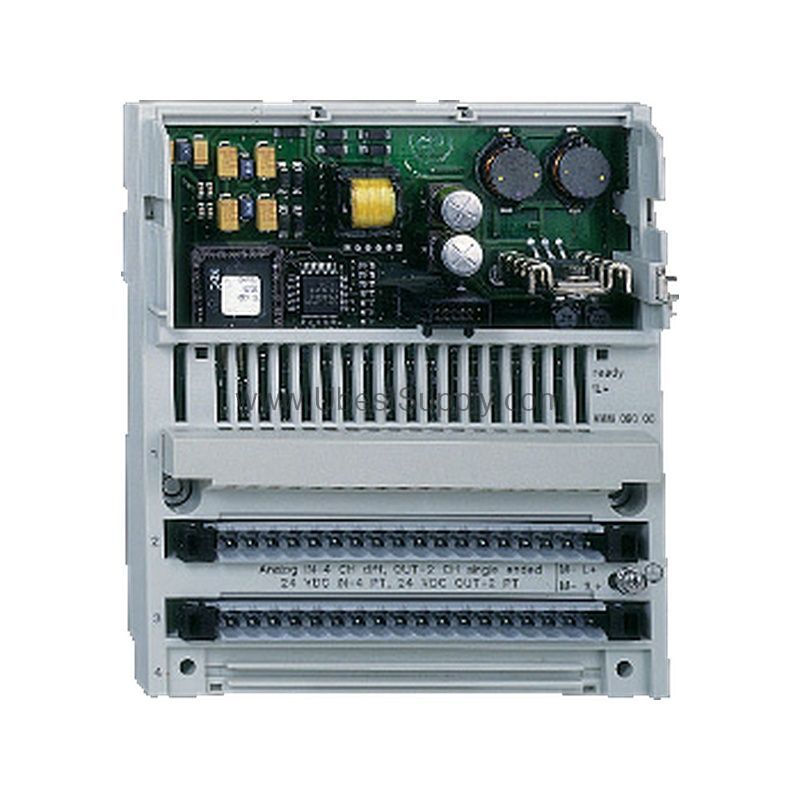 Figure 1: Front view of the Schneider 170AMM09000 industrial automation component showing its physical design and enclosure.
