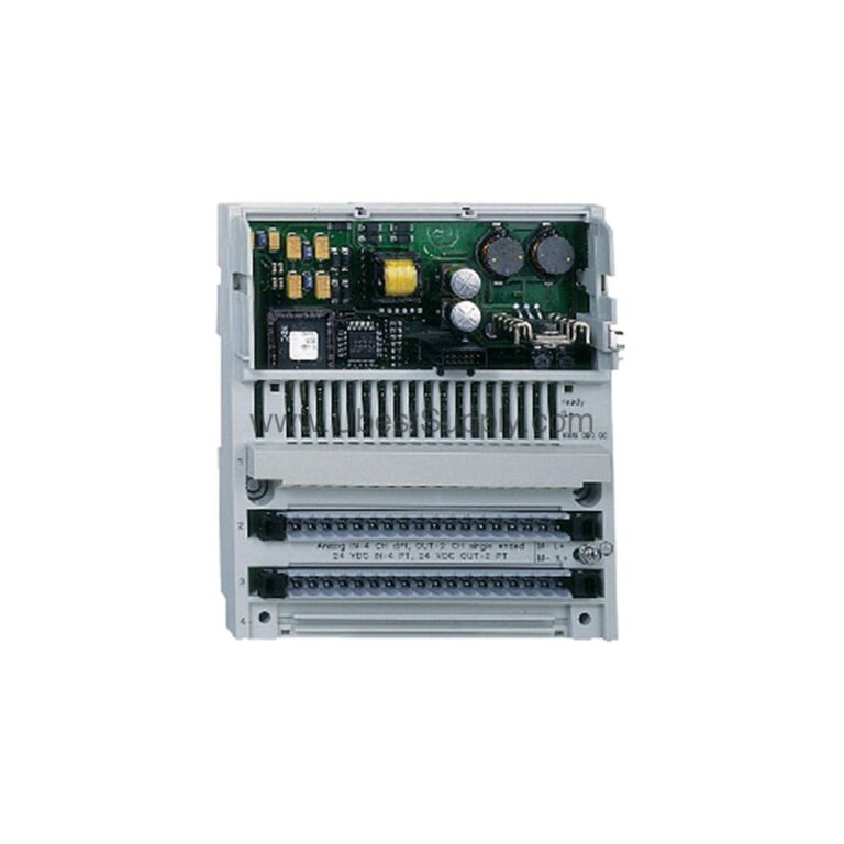 Figure 2: Technical layout and connection details for the Schneider 170AMM09000 industrial automation component.