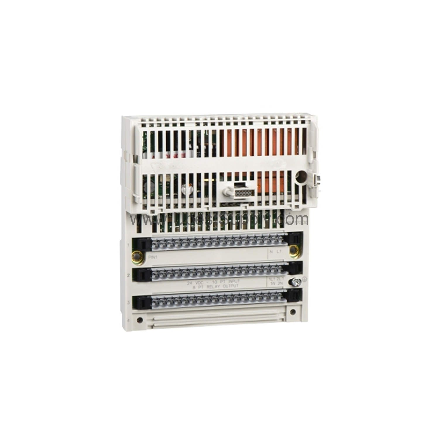 Figure 1: Front view of the Schneider 170ARM37030 industrial automation component showing its physical design and enclosure.