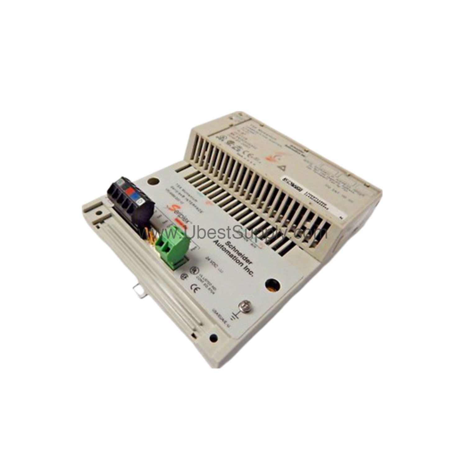Figure 1: Front view of the Schneider 170ENT11000 industrial automation component showing its physical design and enclosure.