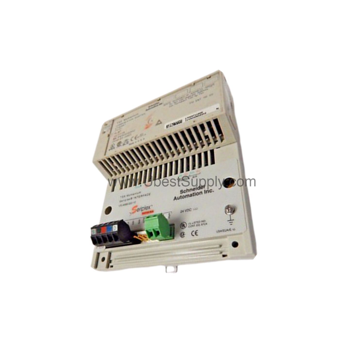 Figure 2: Technical layout and connection details for the Schneider 170ENT11000 industrial automation component.