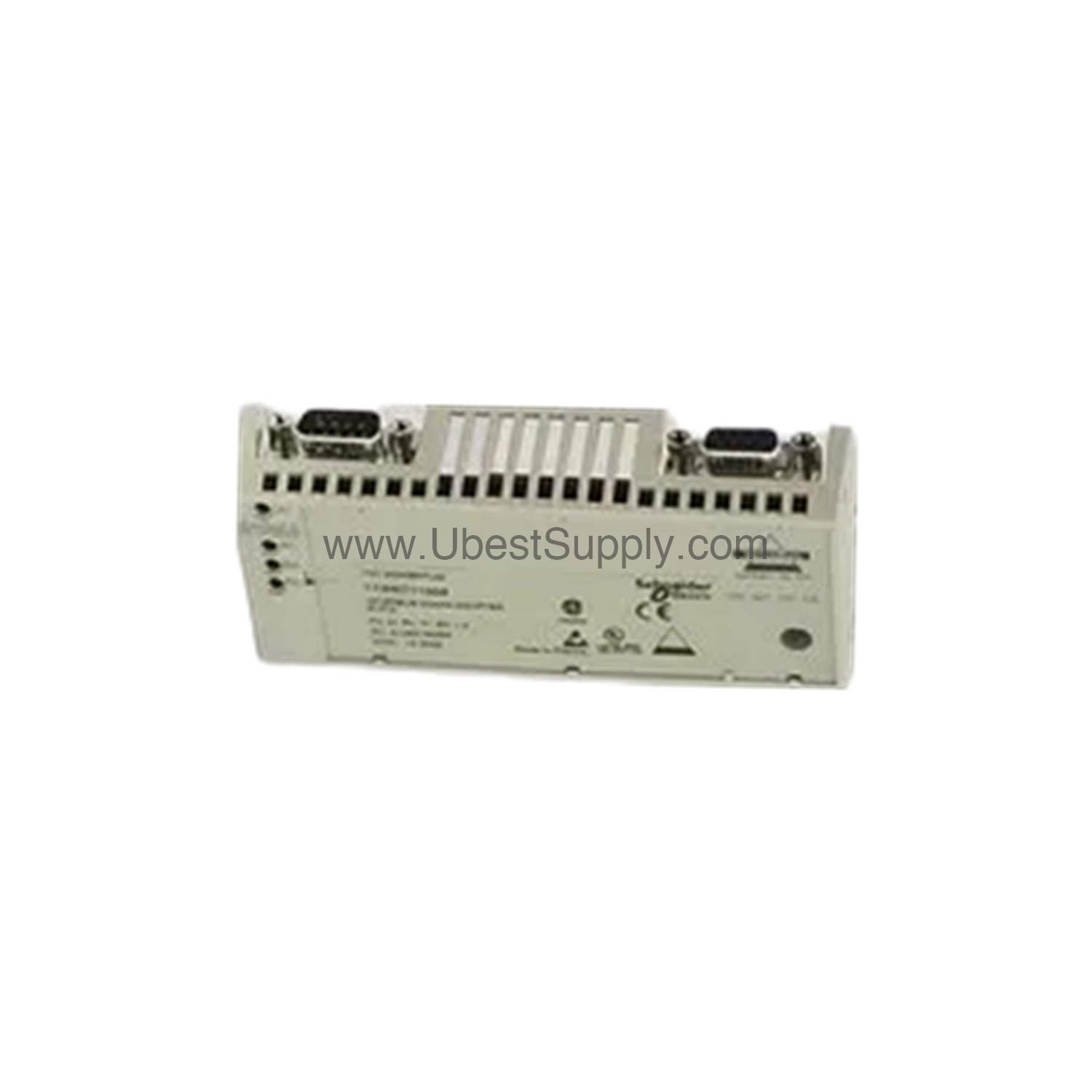 Figure 2: Technical layout and connection details for the Schneider 170INT11003C industrial automation component.