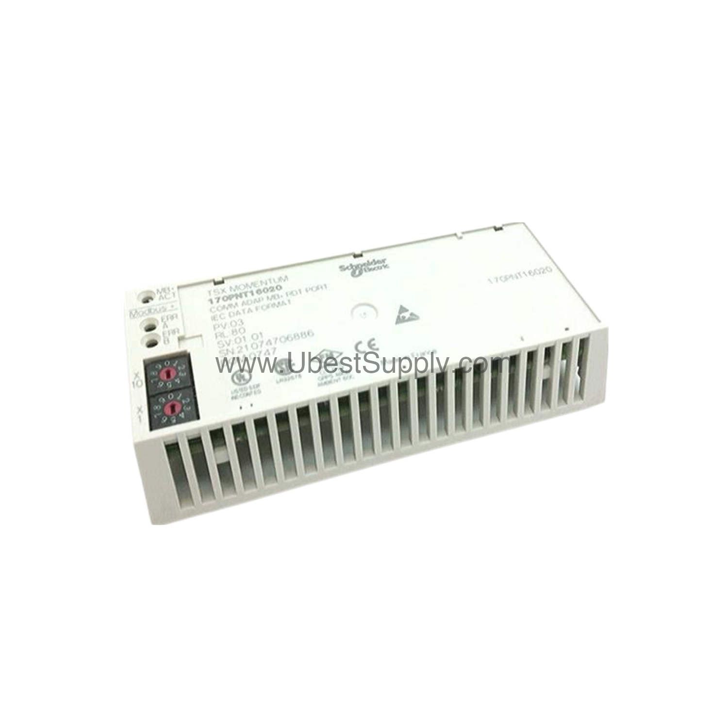 Figure 1: Front view of the Schneider 170PNT16020C industrial automation component showing its physical design and enclosure.
