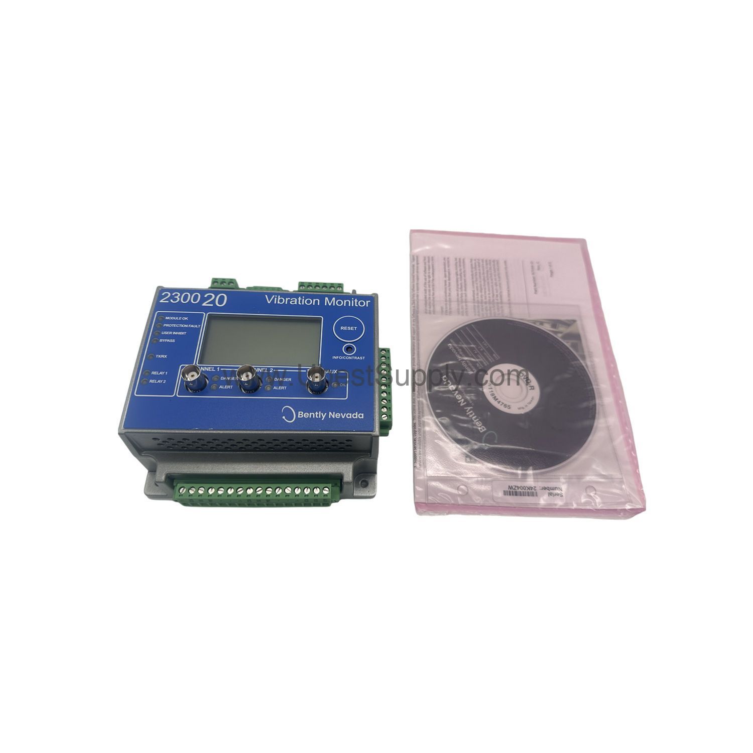 Figure 2: Technical layout and connection details for the Bently Nevada 2300/20-00 industrial automation component.